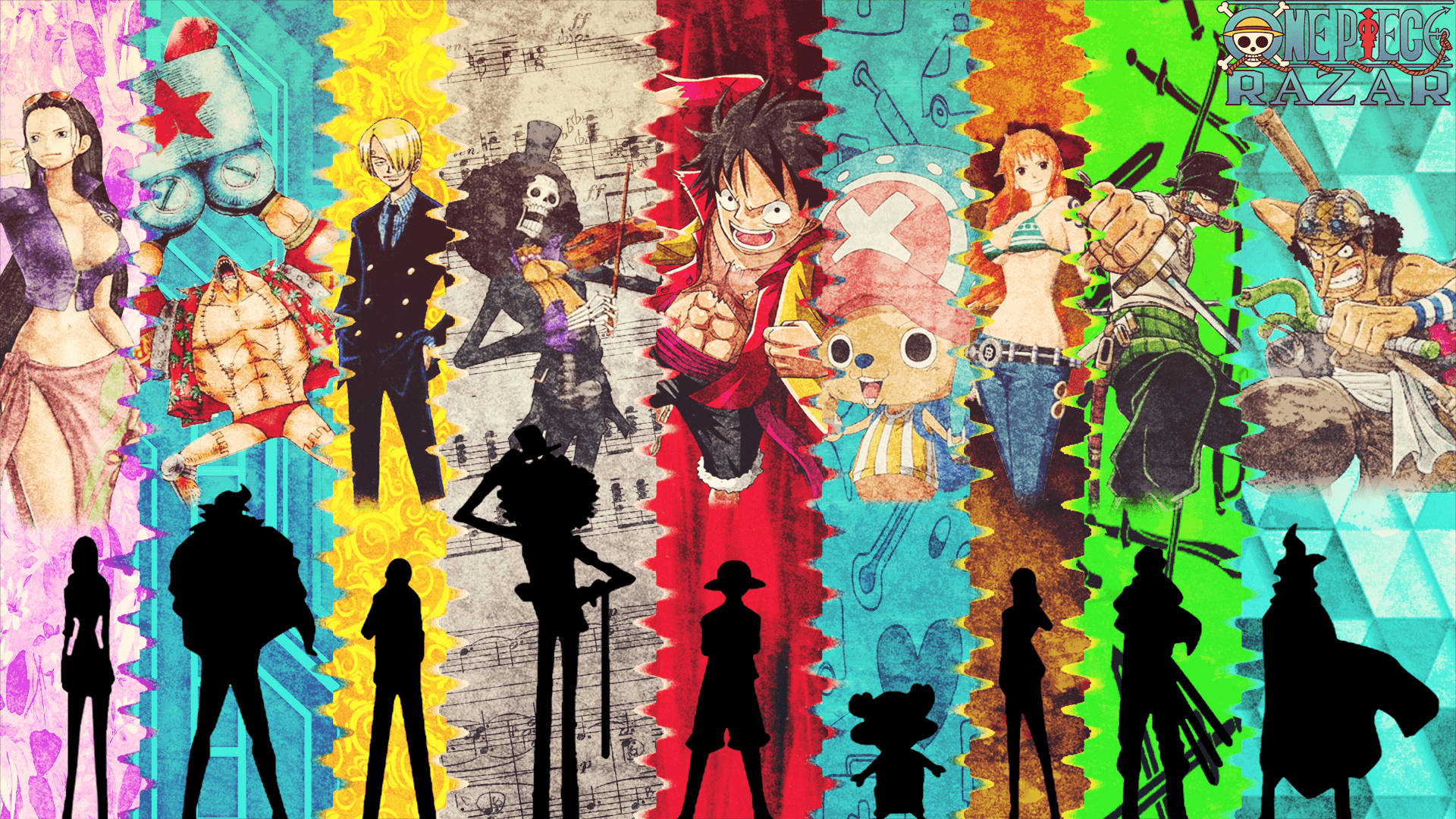 One Piece Straw Hat Korsan Ekibi Renkli Sanat Eseri duvar kağıdı.