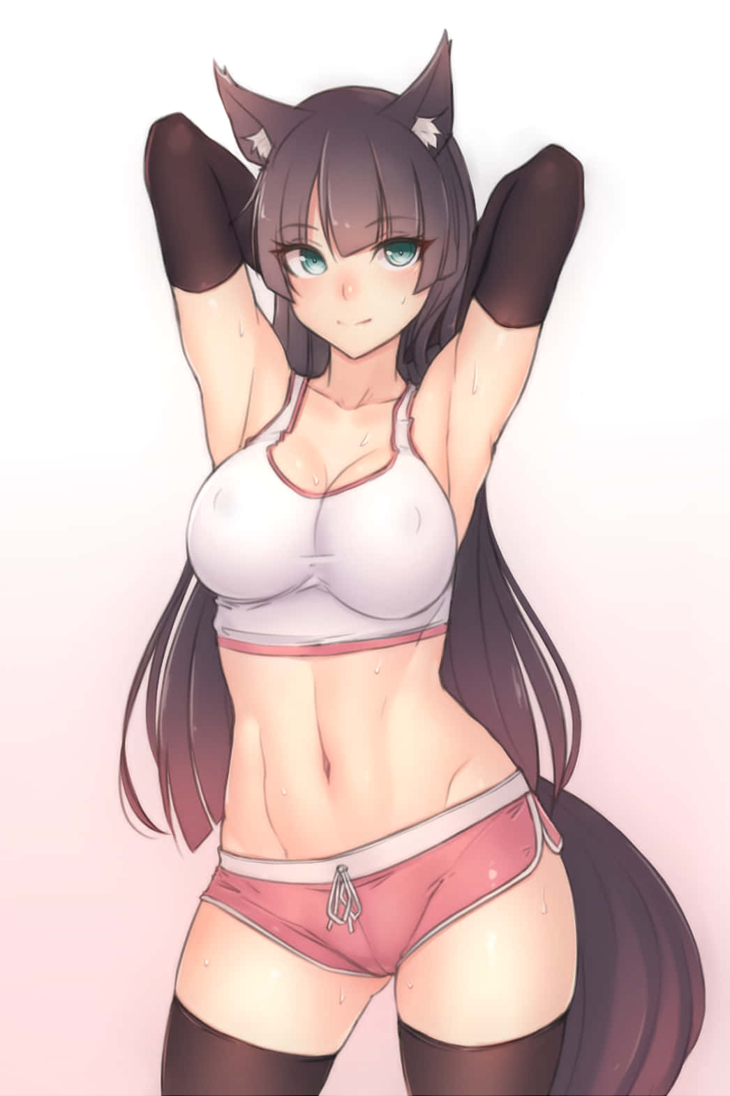 Sevimli Anime Kedi Kız Spor Yapıyor Duvar Kağıdı