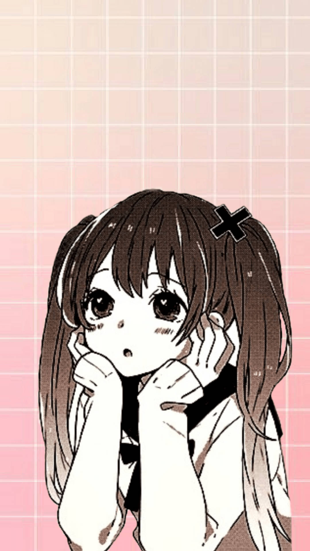 Sevimli Anime Kızı Çenesinde Elleriyle Duvar Kağıdı