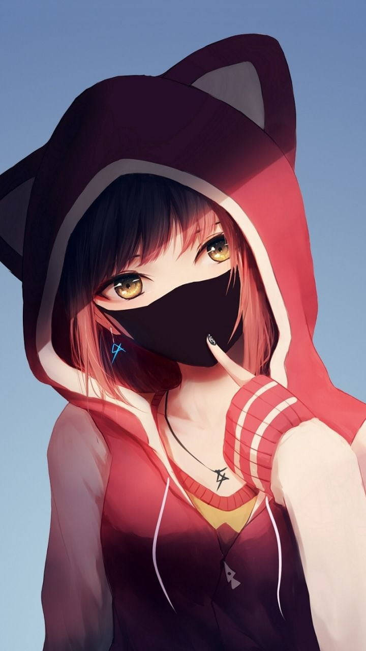 Sevimli Anime Kızı Parmak Maskede iPhone Duvar Kağıdı