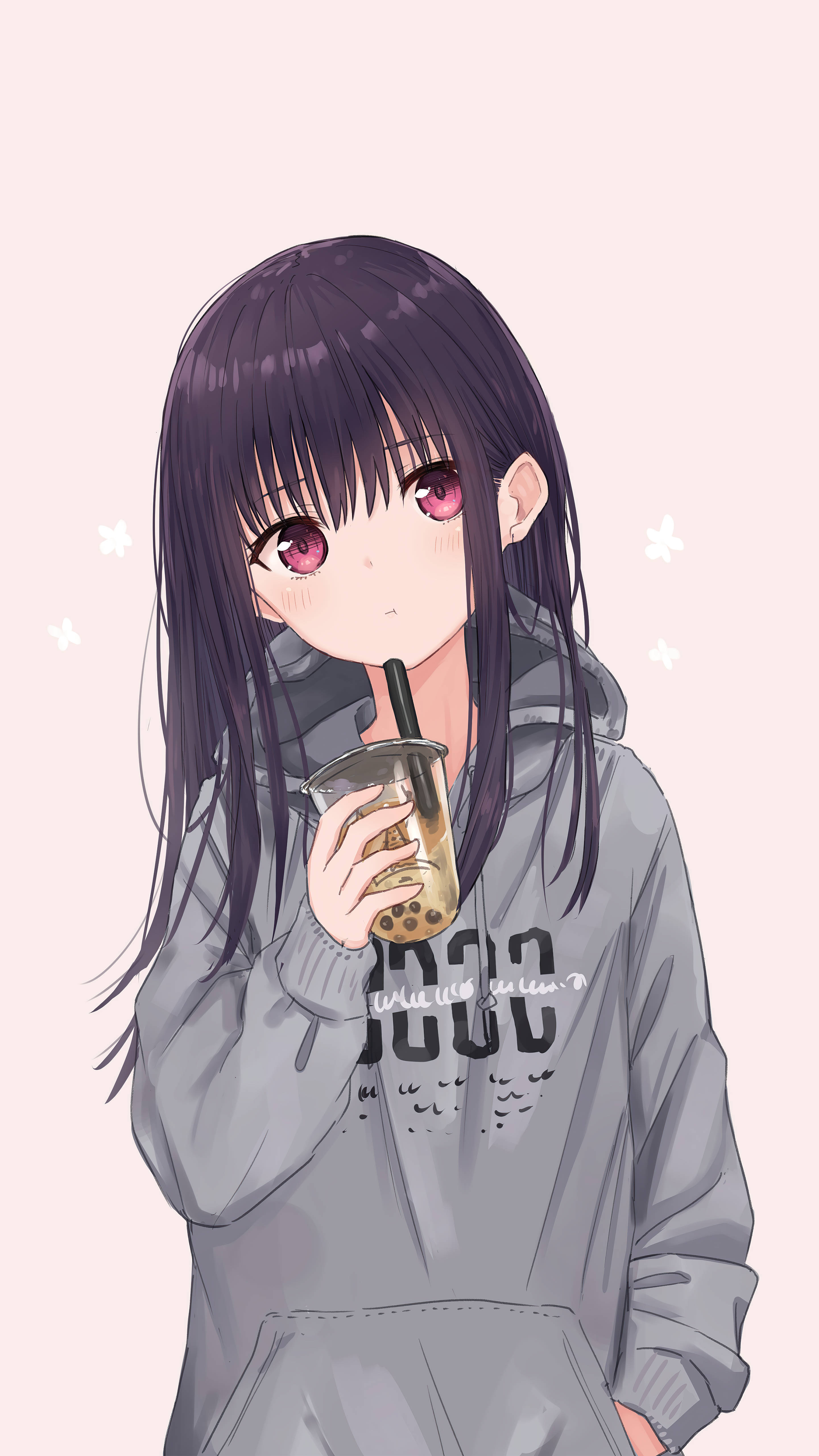 Sevimli Anime Kızı PFP Kazumi Sütlü Çay ile Duvar Kağıdı