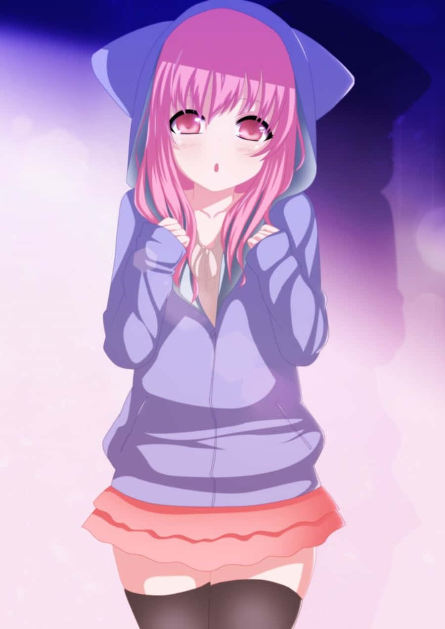 Sevimli bir Anime kızı kapüşonlu üst giyiyor Duvar Kağıdı