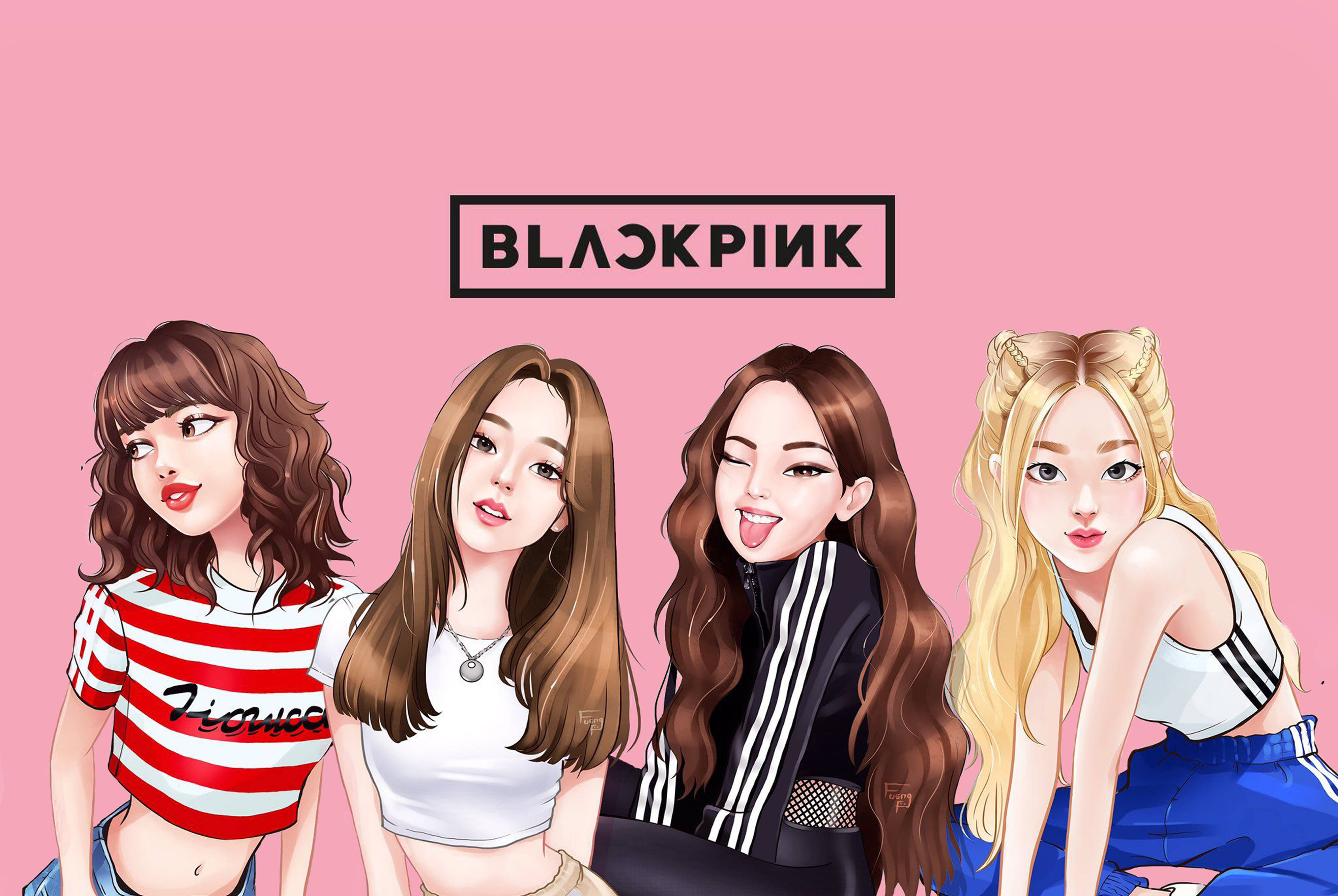 Sevimli Blackpink Karikatür Sanatı Duvar Kağıdı