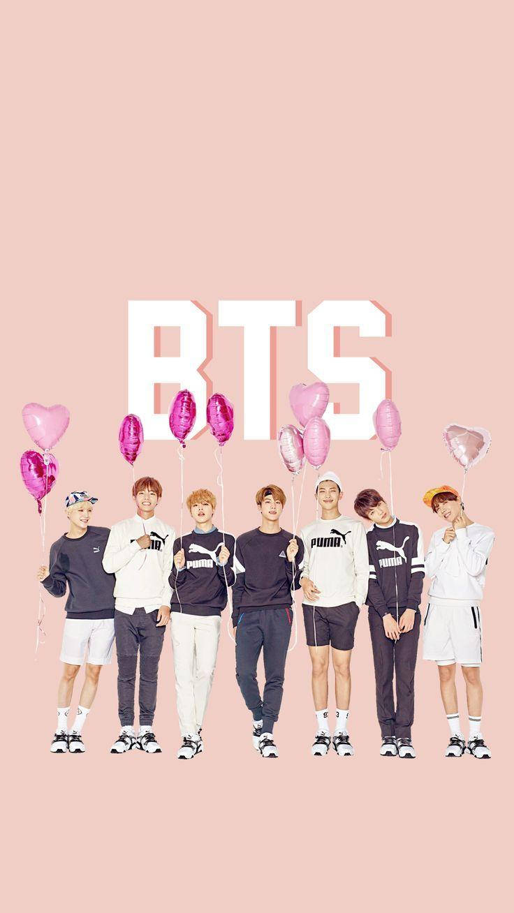 Sevimli BTS Kalp Balonları Duvar Kağıdı