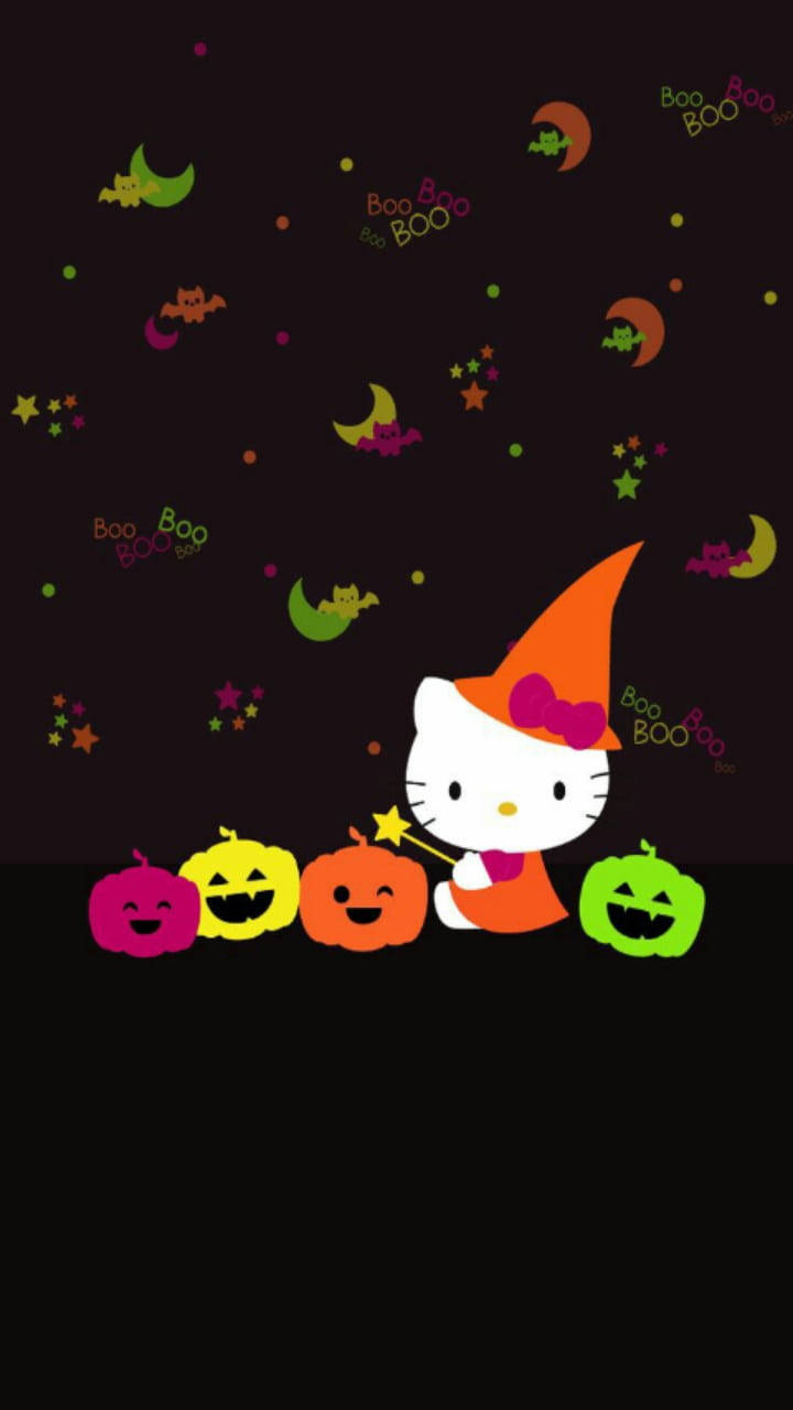 Sevimli Cadılar Bayramı Siyah Hello Kitty Duvar Kağıdı