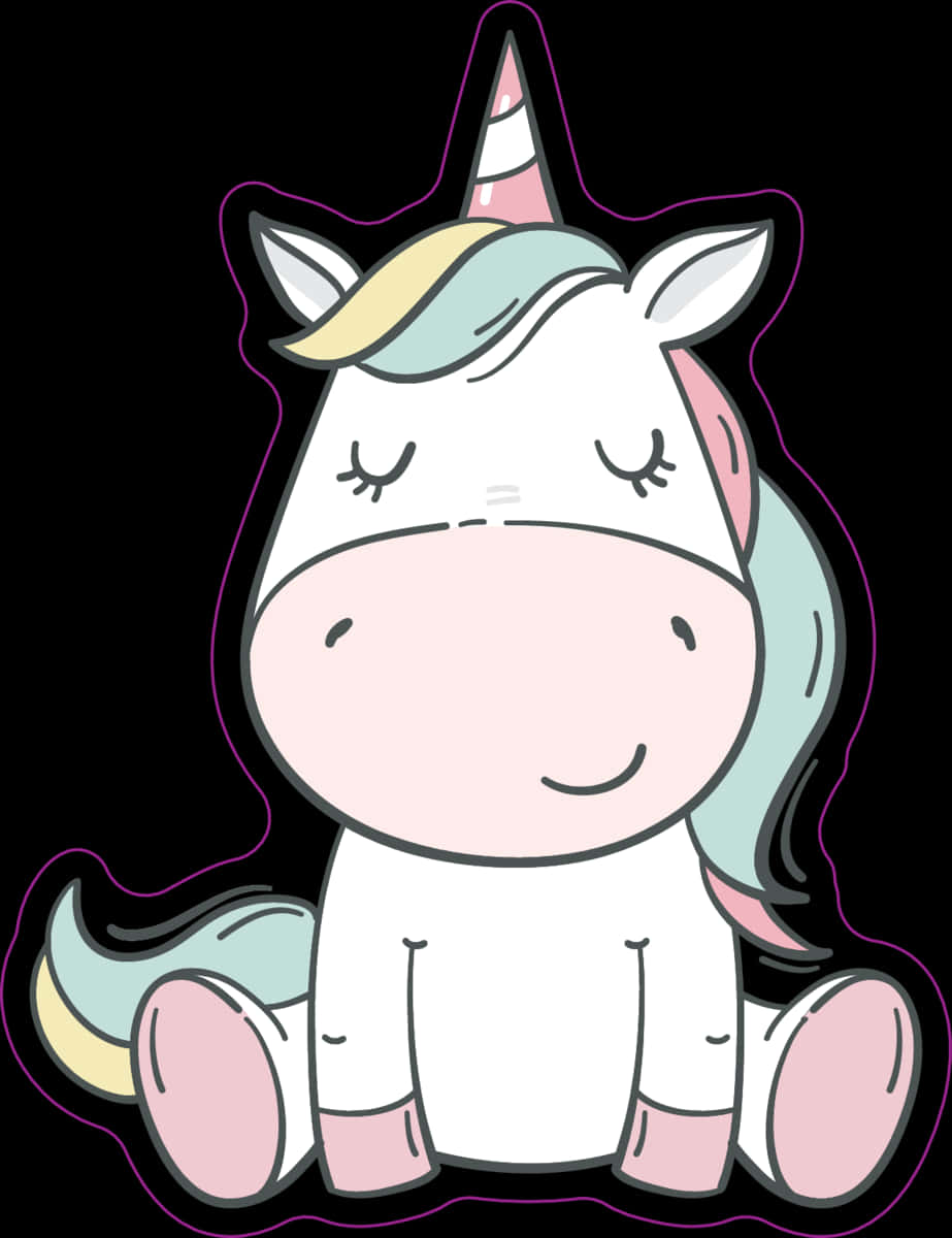 Sevimli Çizgi Film Unicorn Çıkartması Duvar Kağıdı