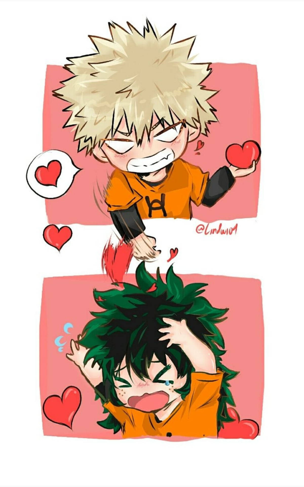 Sevimli Deku ve Bakugou Karikatürü Duvar Kağıdı