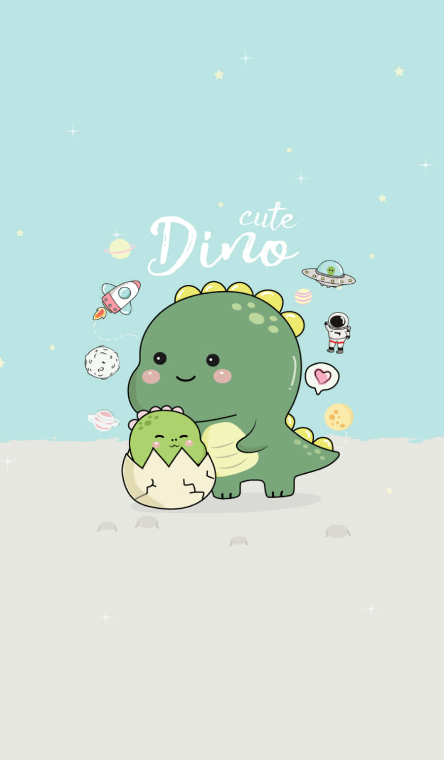 Sevimli Dino Uzay Çıkartmaları Resmi Duvar Kağıdı