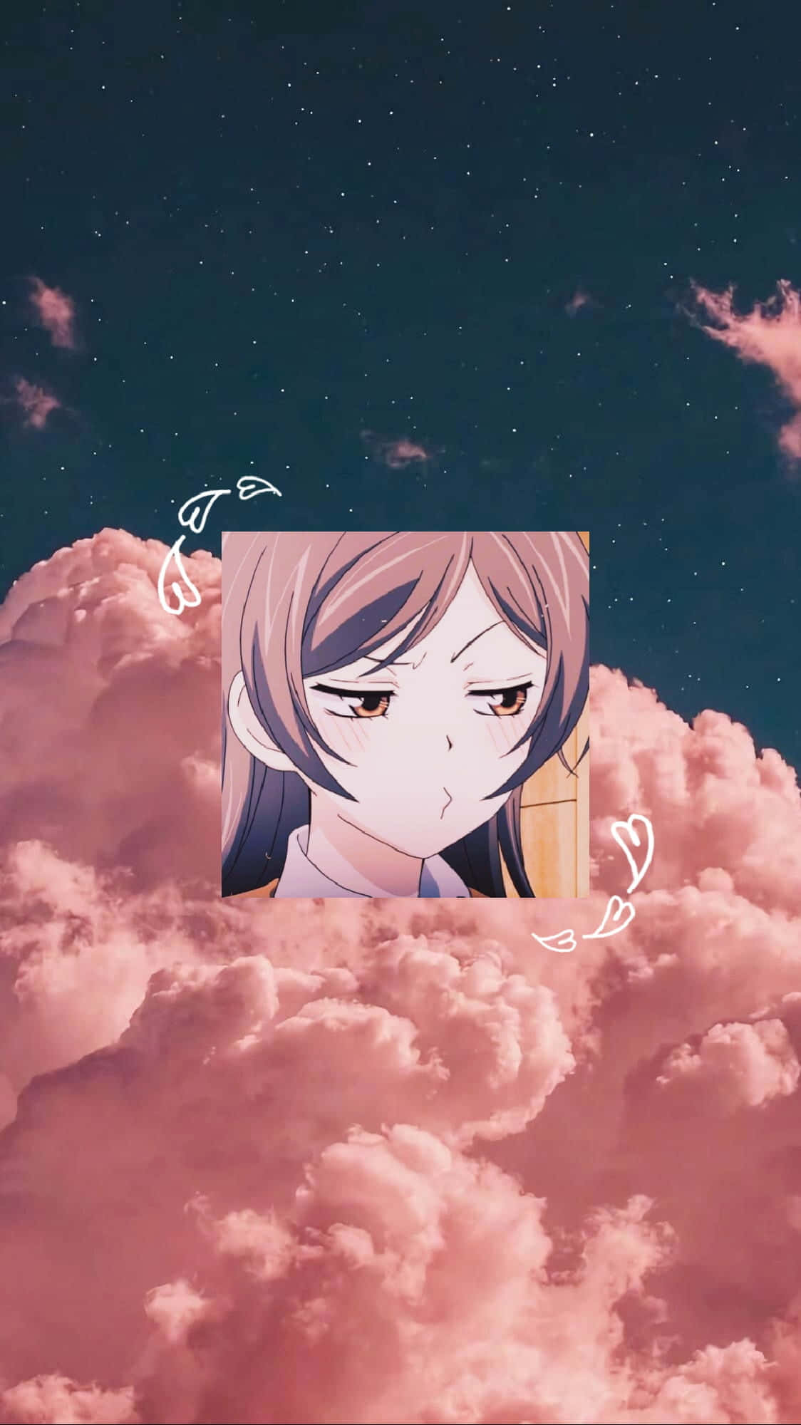 Sevimli Estetik Anime Pembe Bulutlar Duvar Kağıdı