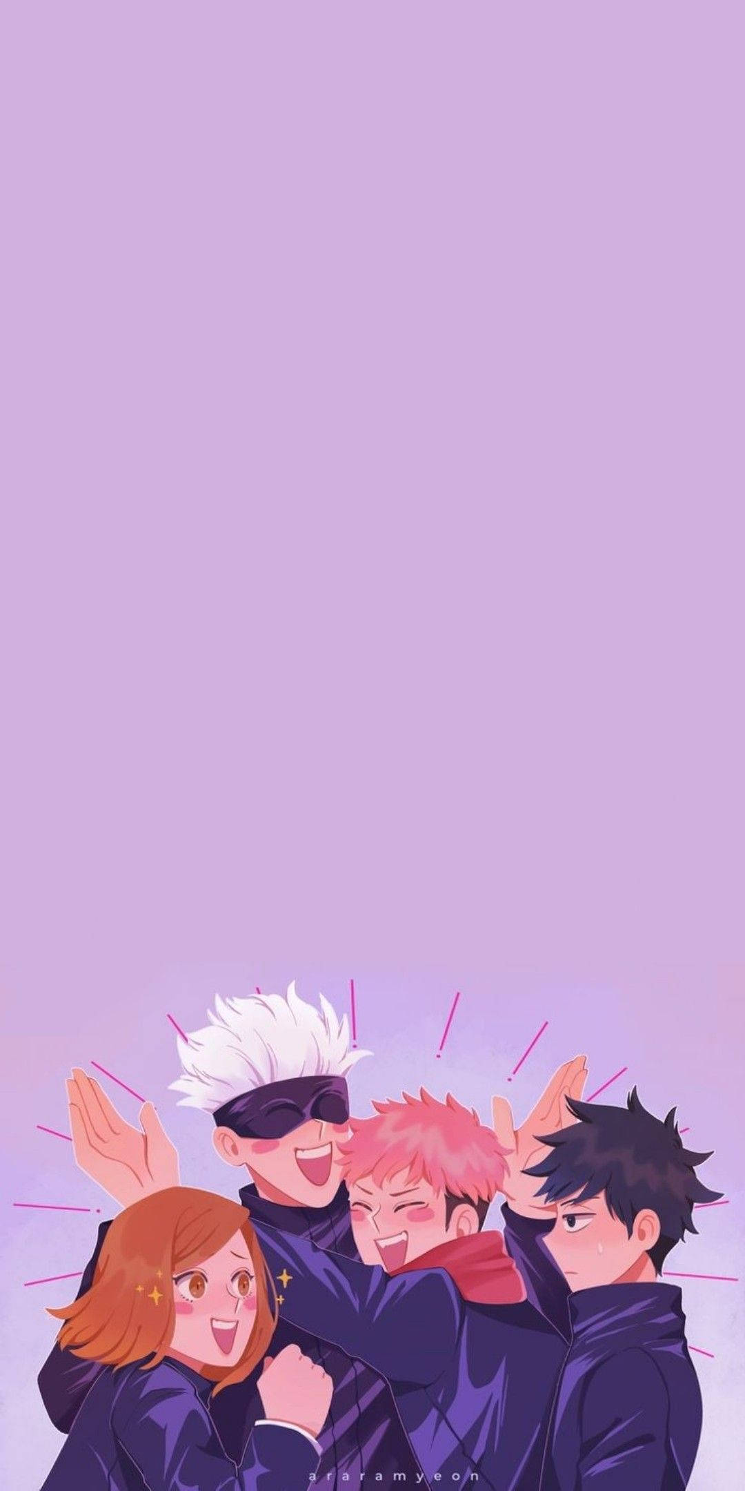 Sevimli Fanart Itadori ve Sınıf Arkadaşları Jujutsu Kaisen Telefon Duvar Kağıdı