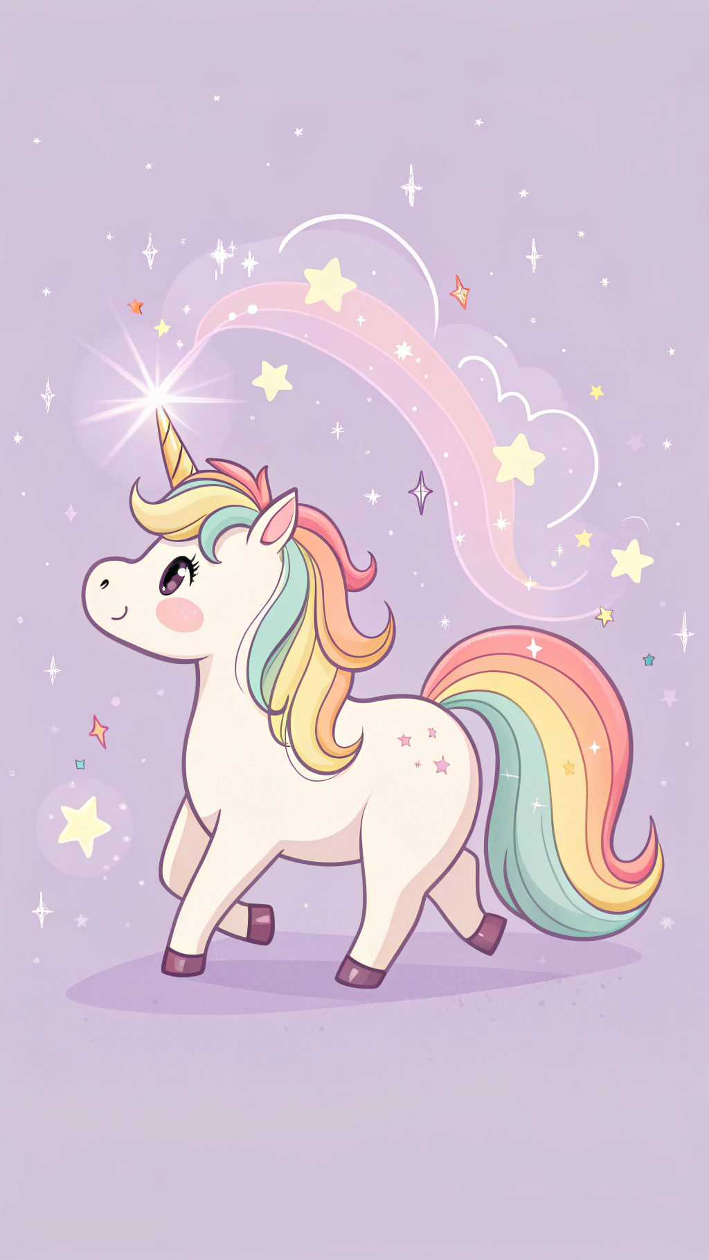 Sevimli Gökkuşağı Yeleli ve Kuyruklu Unicorn Duvar Kağıdı