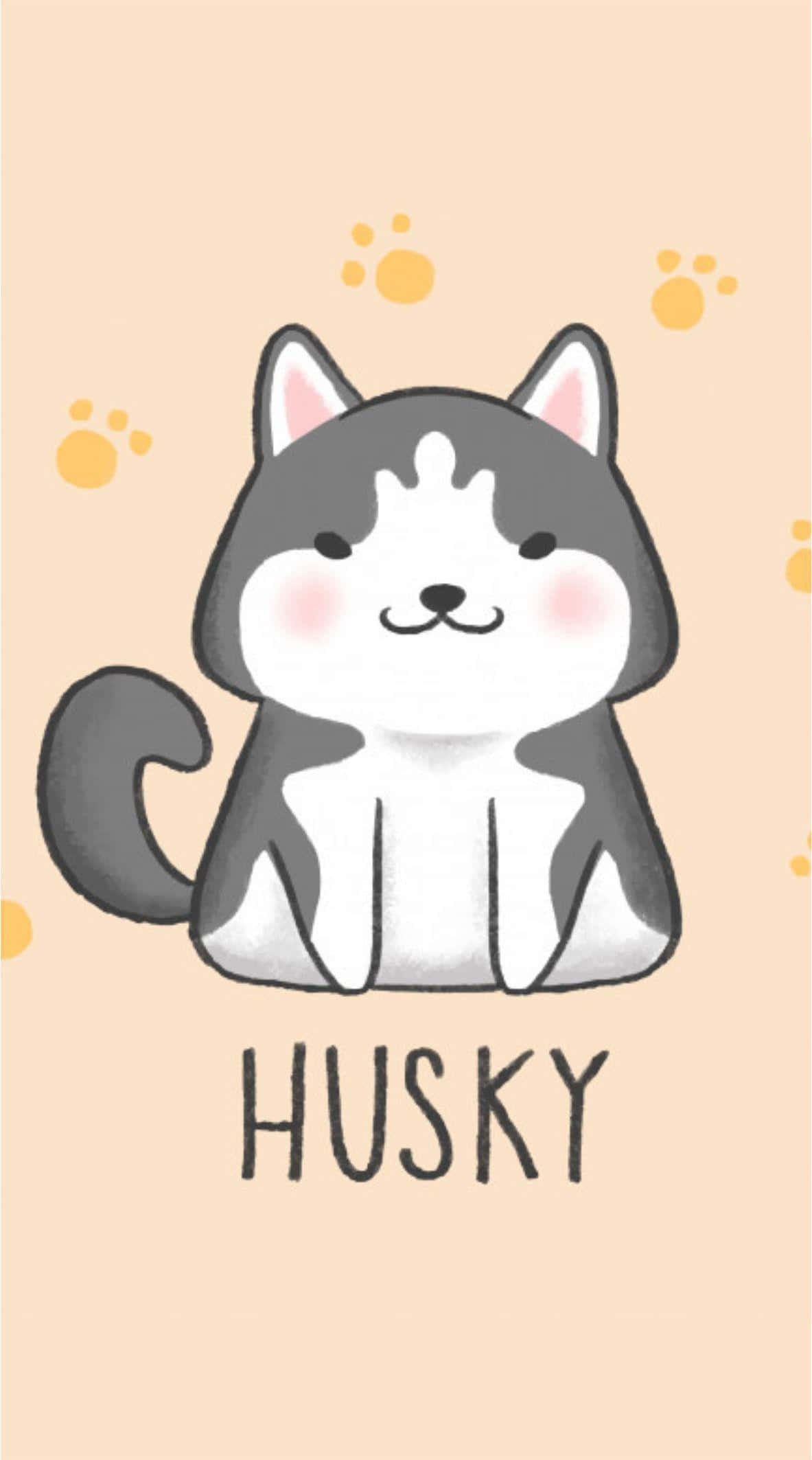 Sevimli Hayvanlar Karikatür Oturan Husky Duvar Kağıdı
