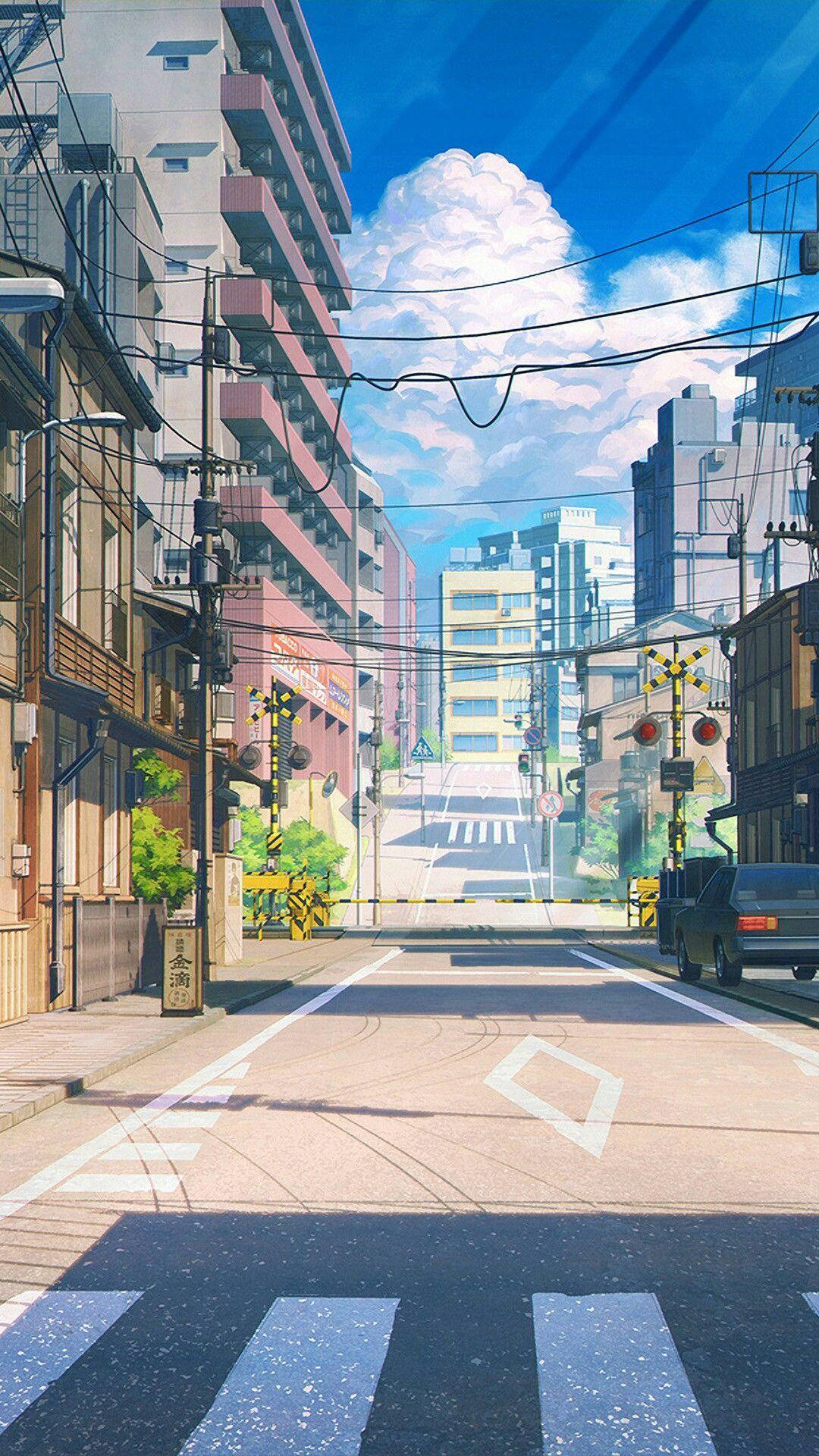 Sevimli Japon Anime Şehri Duvar Kağıdı