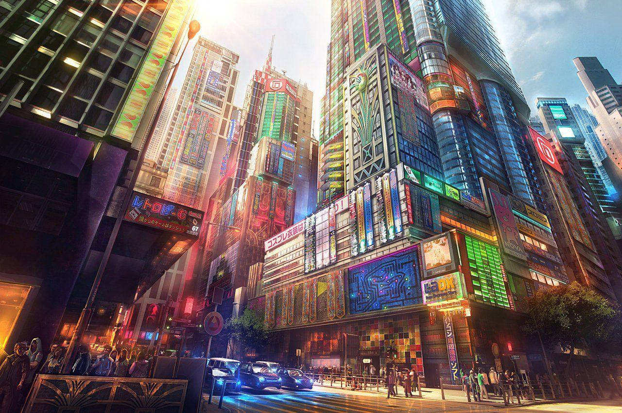 Sevimli Japon Şehri Anime Film Sahnesi Duvar Kağıdı
