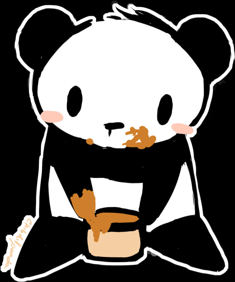Sevimli Karikatür Panda Yiyor Duvar Kağıdı