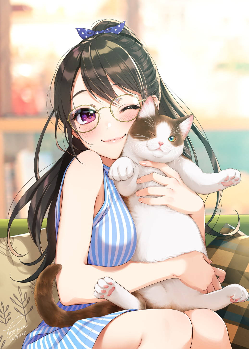 Sevimli Kawaii Anime Kızı ve Kedi Duvar Kağıdı