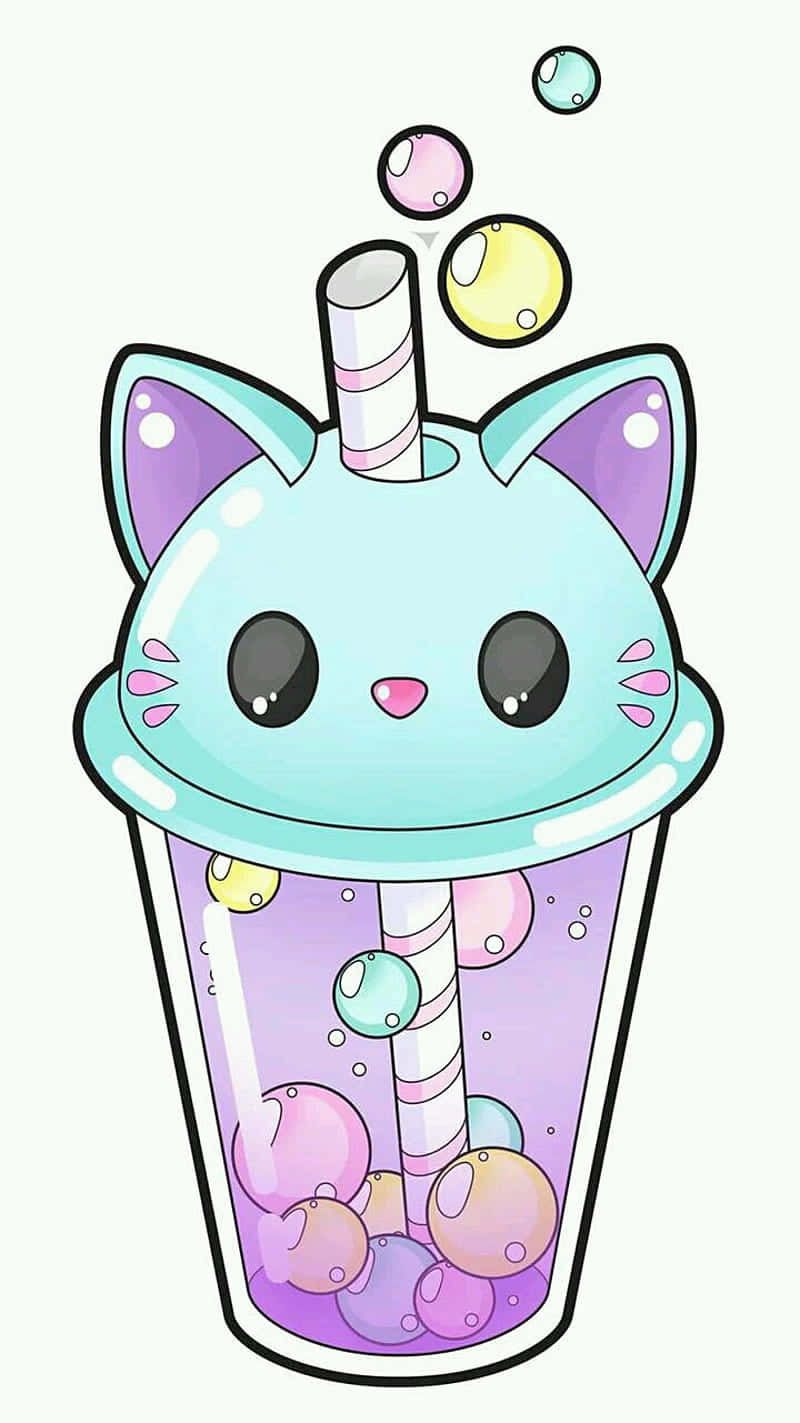 Sevimli Kawaii Kedi Bardak Duvar Kağıdı