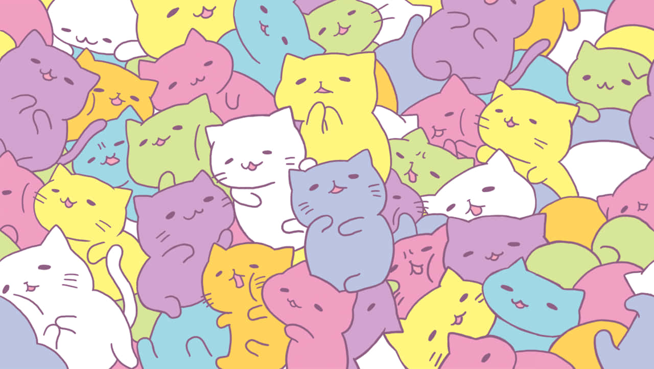 Sevimli Kawaii Kedi Yığını Duvar Kağıdı