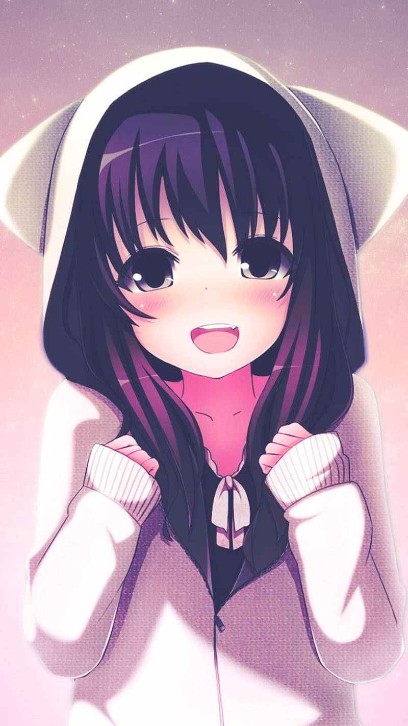Sevimli Kawaii Kız Kapüşonlu Süveter İçinde Duvar Kağıdı