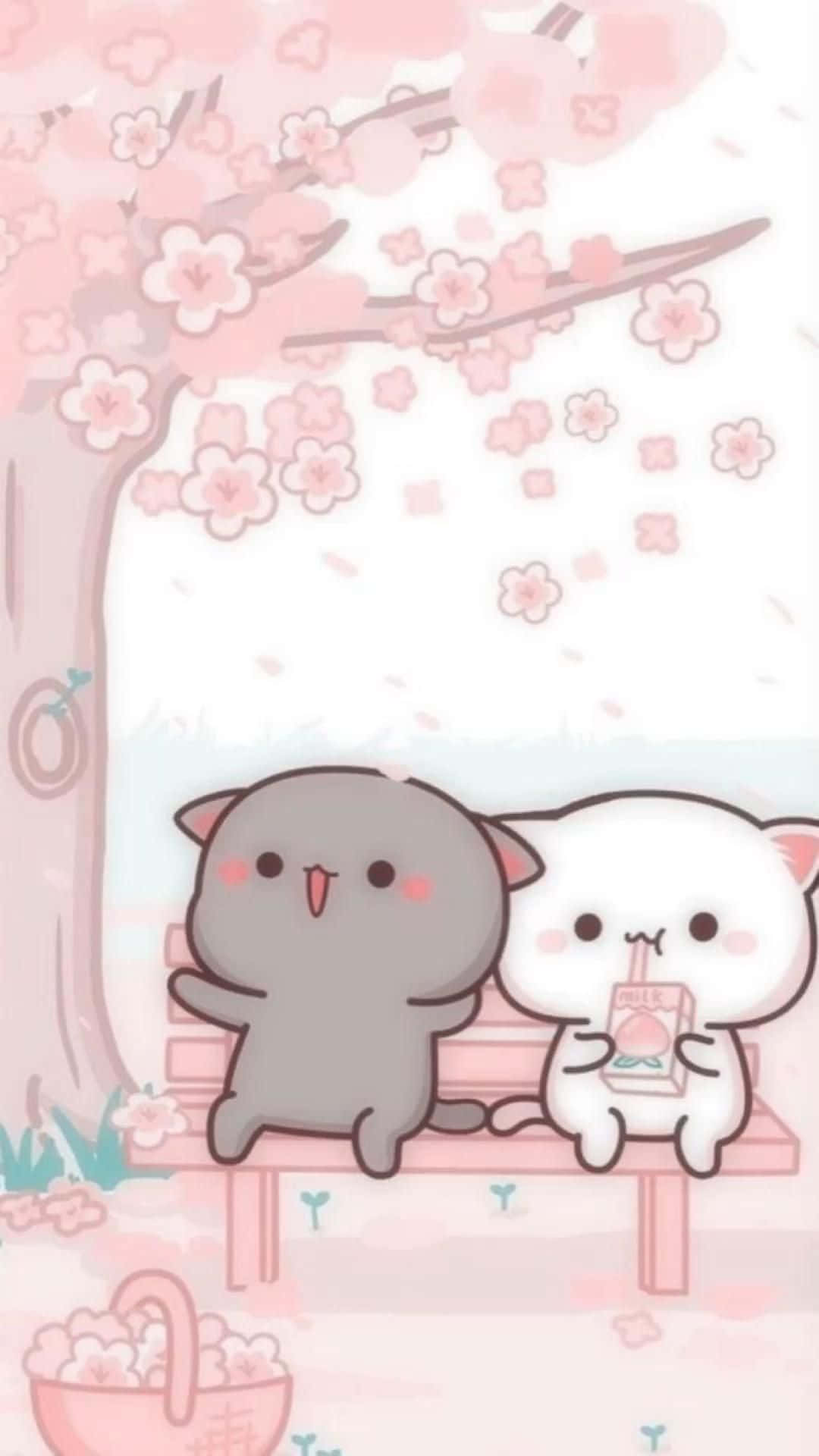 Sevimli Kawaii Kediler Peach ve Goma Duvar Kağıdı