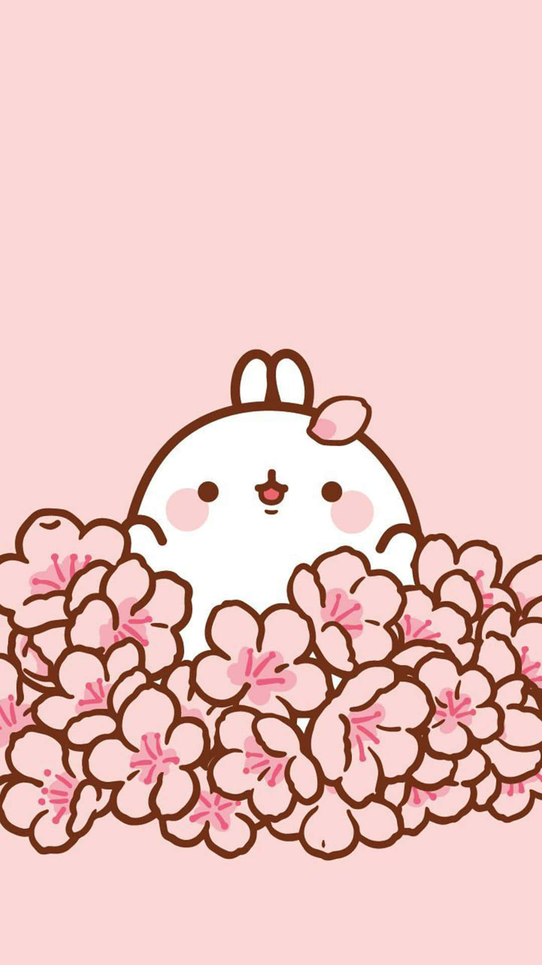Sevimli Kawaii Molang Çiçeklerle Duvar Kağıdı