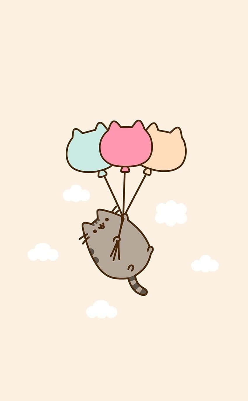 Sevimli Kawaii Pusheen Balonlarla Duvar Kağıdı