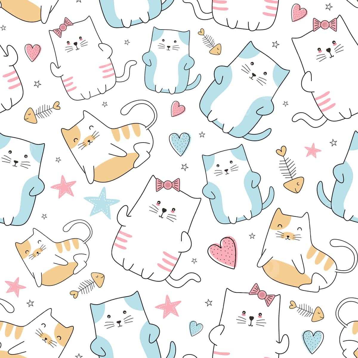 Sevimli Kedi Deseni Her Duvara veya Kumaşa Eğlenceli ve Tatlı Bir Görünüm Katıyor! Duvar Kağıdı