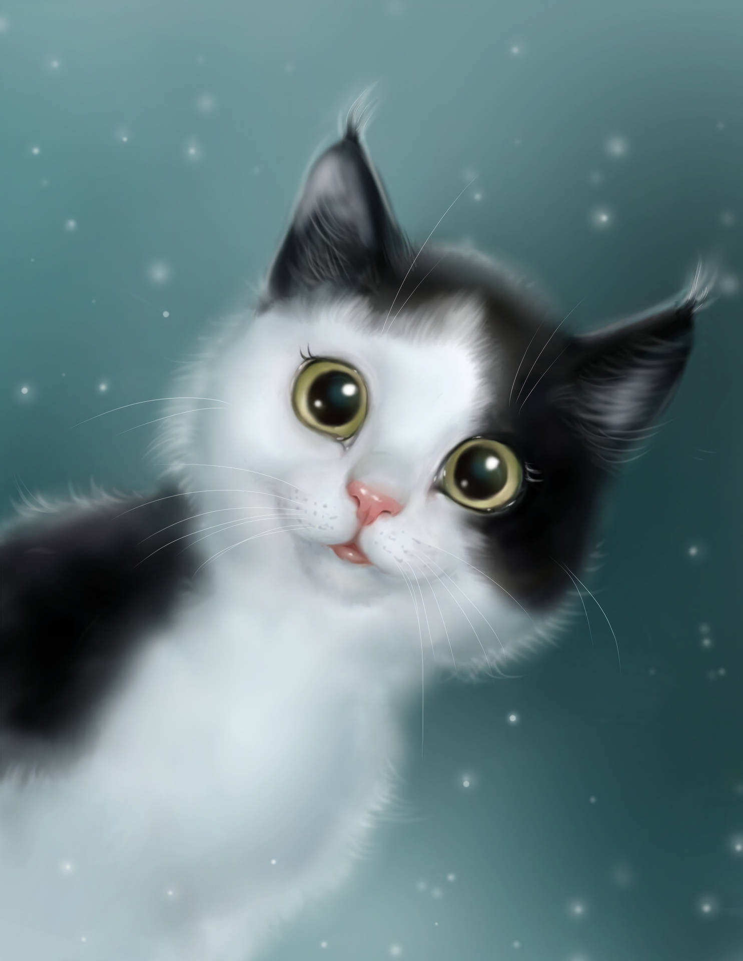 Sevimli beyaz bir kedi duvar kağıdının yumuşak dinamik tablosu.