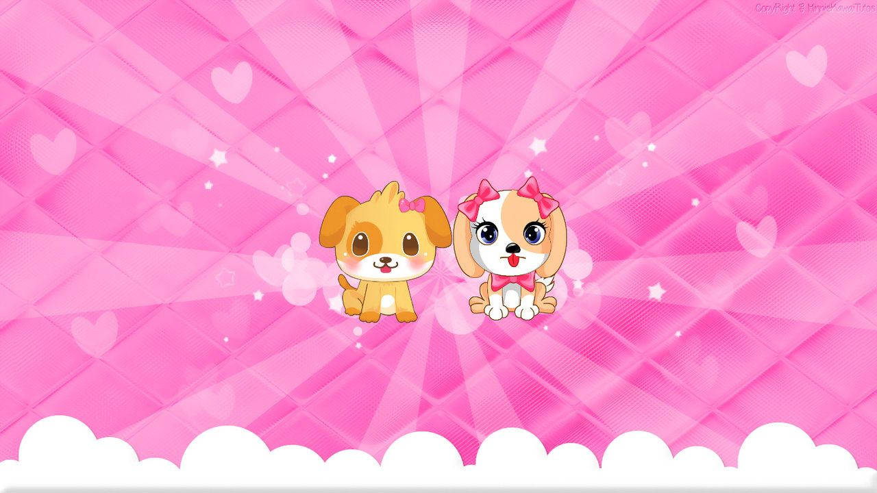 Sevimli Köpekler Kawaii Pembe Arkaplanda Duvar Kağıdı