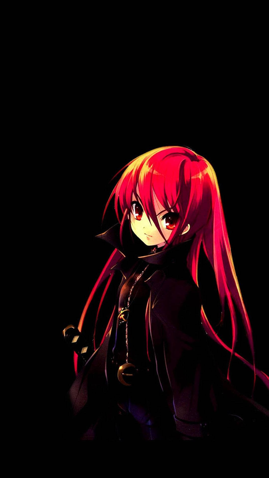 Sevimli Koyu Kırmızı Anime Kızı Duvar Kağıdı