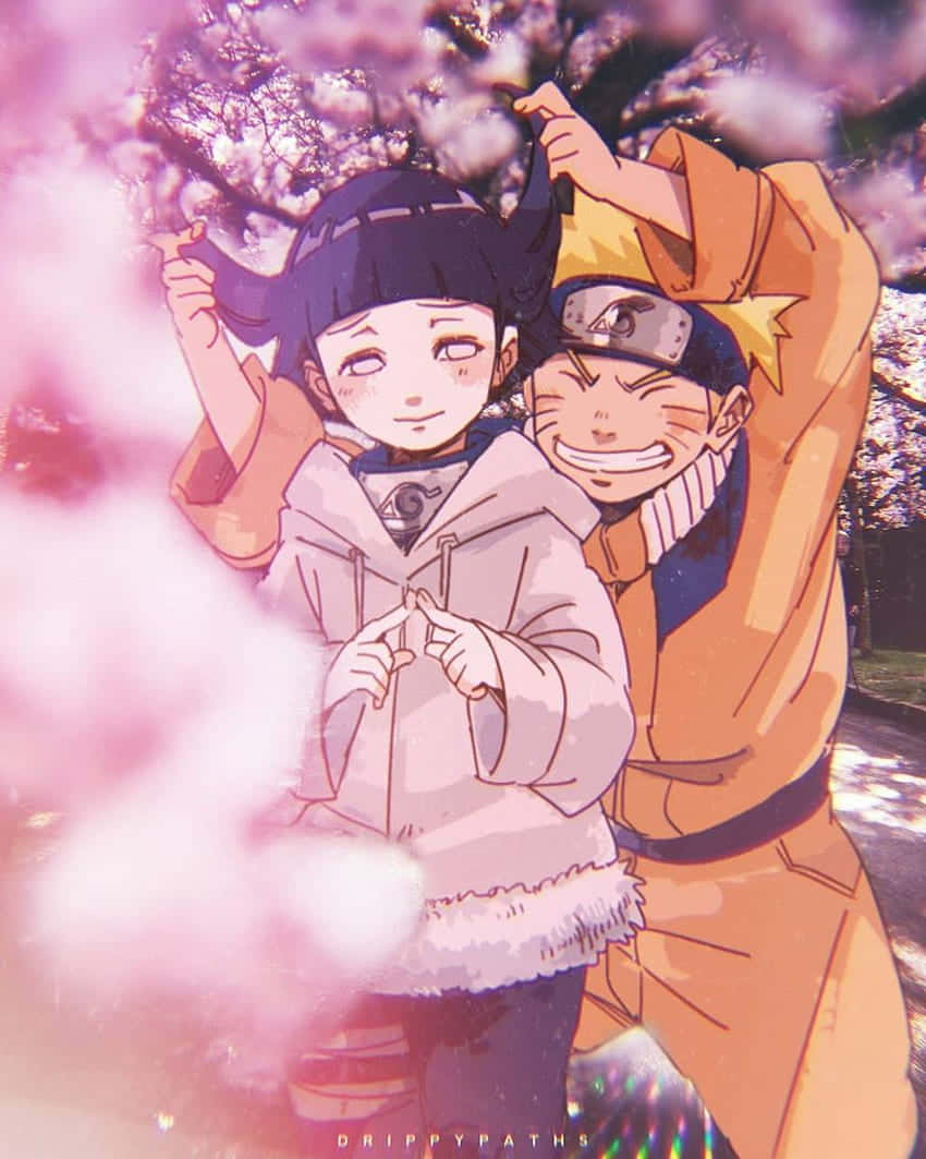 Sevimli Naruto ve Hinata Kiraz Çiçeği Parkında Duvar Kağıdı