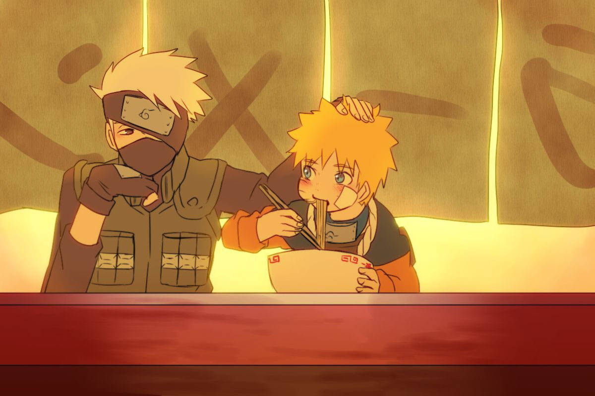 Sevimli Naruto ve Kakashi Ramen Dükkanı Duvar Kağıdı