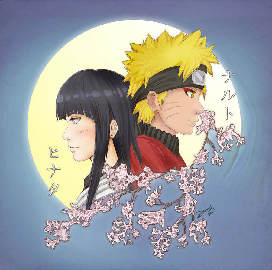 Sevimli Naruto ve Hinata Kiraz Çiçekleriyle Duvar Kağıdı