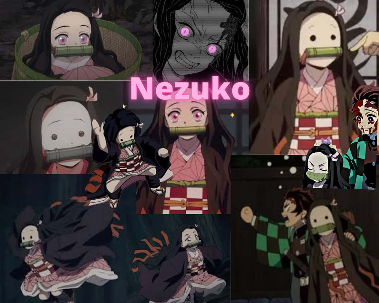 Sevimli Nezuko Kamado Anime Montajı Duvar Kağıdı