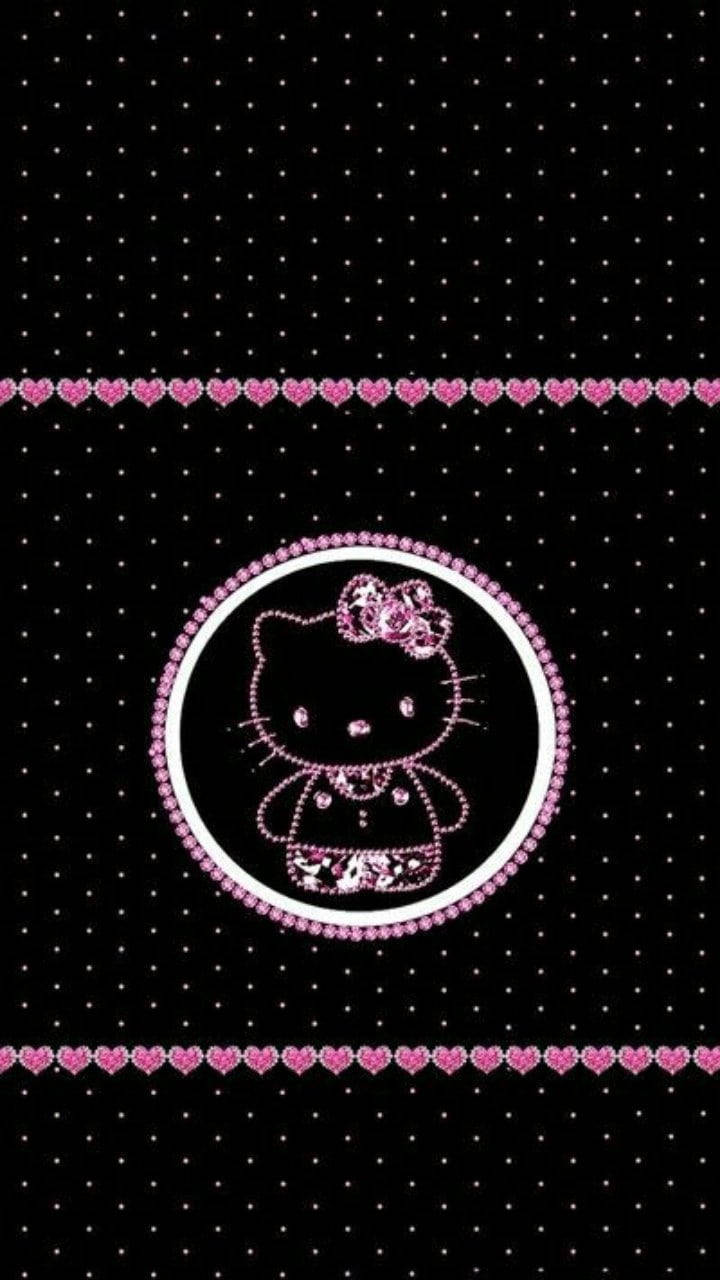 Sevimli Noktalı Siyah Hello Kitty Duvar Kağıdı
