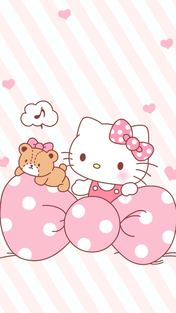 Sevimli Pembe Hello Kitty Noktalı Kurdele