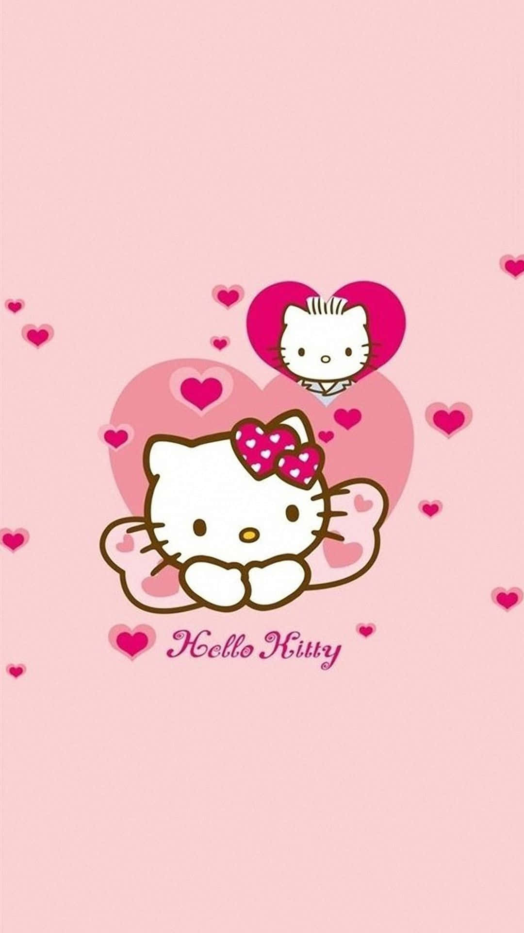Sevimli Pembe Hello Kitty Kurdaleye Yaslanmış Duvar Kağıdı