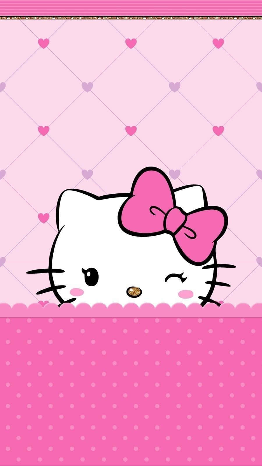 Sevimli Pembe Hello Kitty Göz Kırpma Duvar Kağıdı