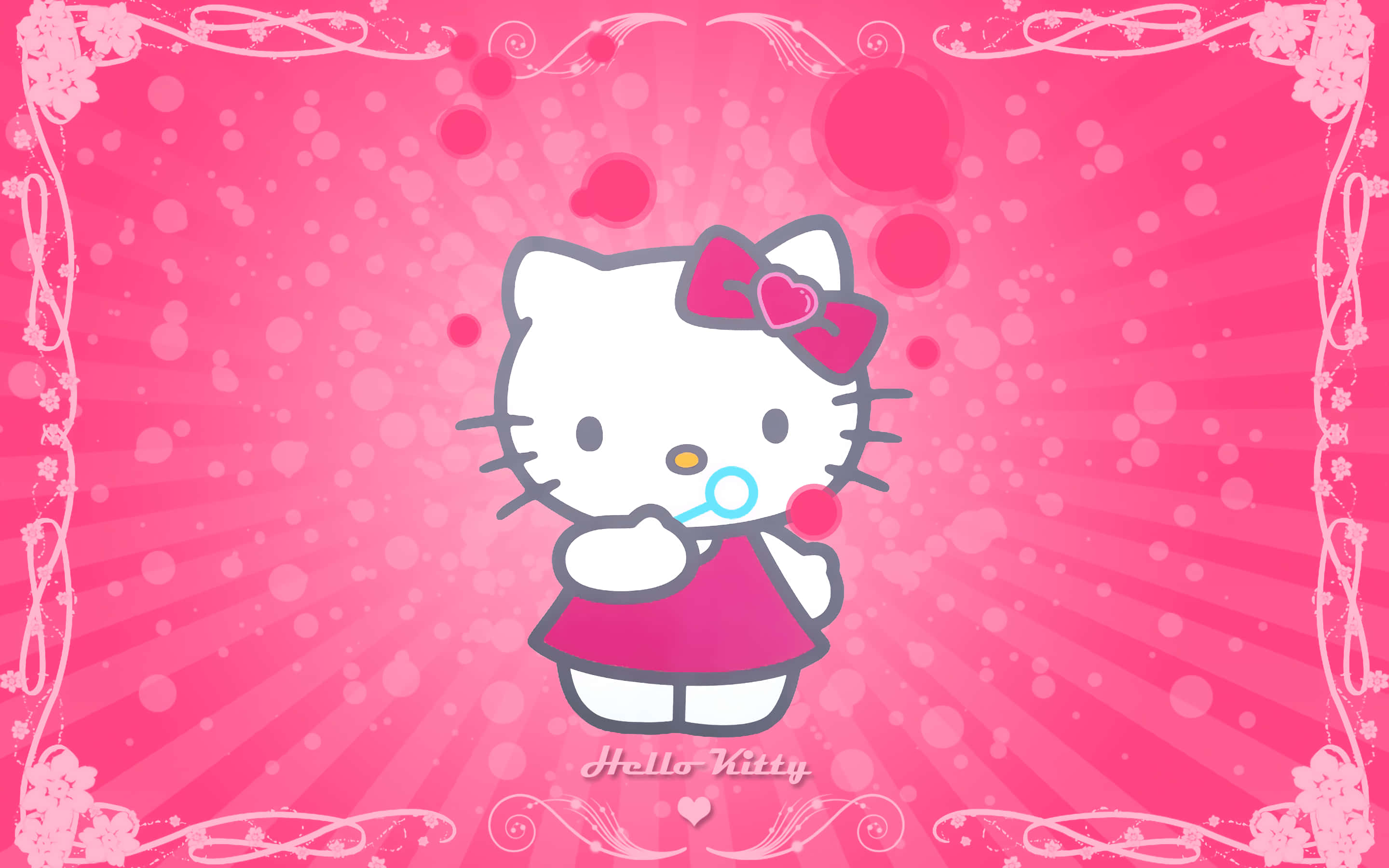 Sevimli Pembe Hello Kitty Baloncuk Üflüyor Duvar Kağıdı