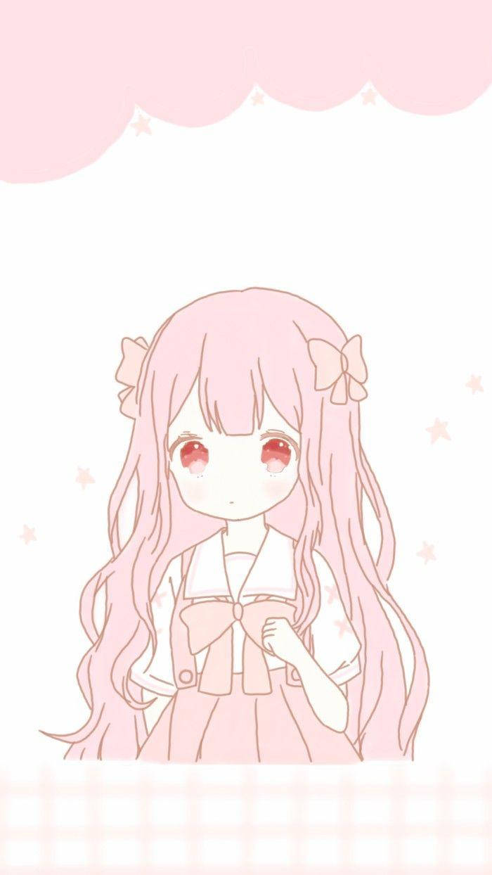 Sevimli Pembe Kurdeleli Anime Kızı Duvar Kağıdı