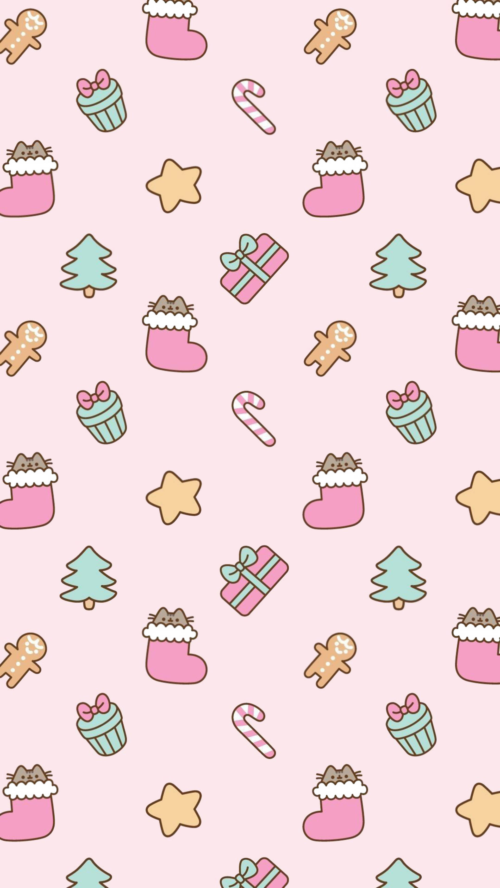 Sevimli Pembe Noel Estetiği Duvar Kağıdı
