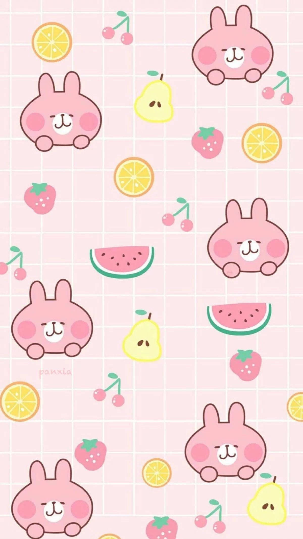Sevimli Pembe Tavşan ve Meyveler Kolağ Duvar Kağıdı