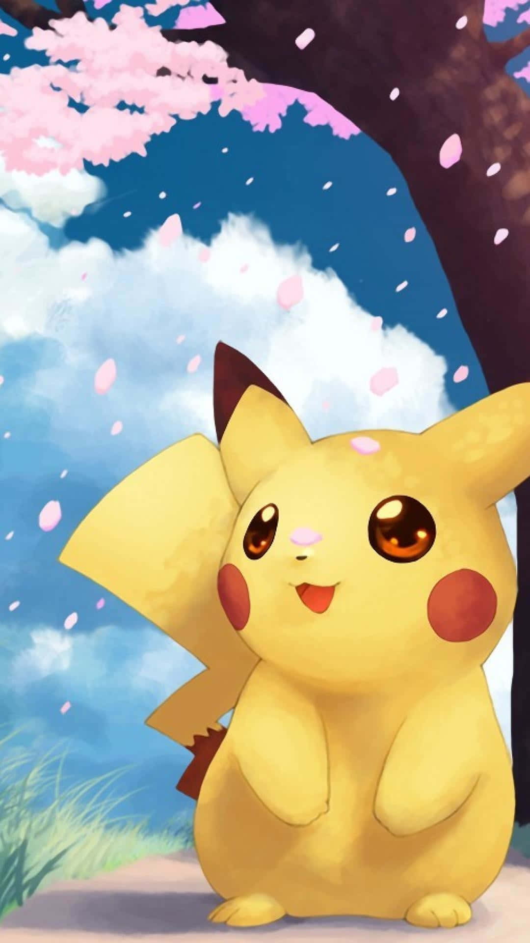 Sevimli Pikachu Bir Kütüğün Üzerinde Oturuyor Duvar Kağıdı