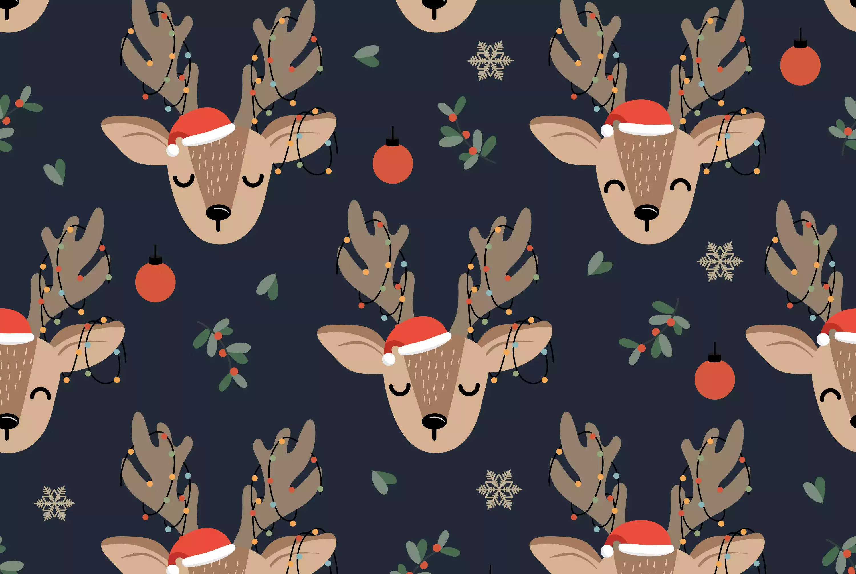 Sevimli Ren Geyiği Kafaları ve Noel Işıkları Duvar Kağıdı