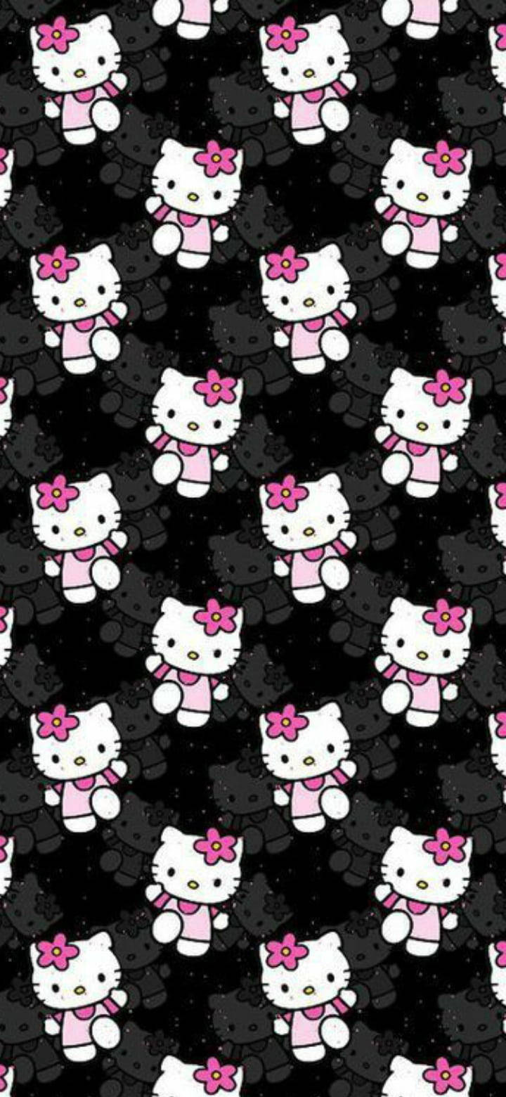 Sevimli Siyah Hello Kitty Tasarımı Duvar Kağıdı