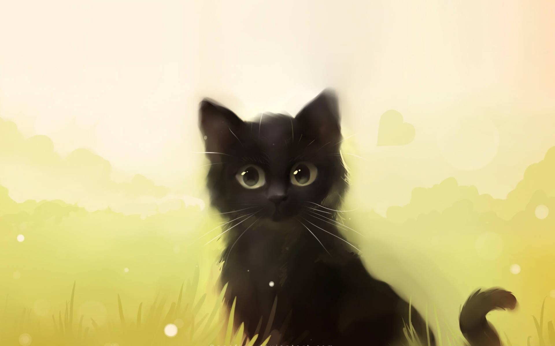 Sevimli Siyah Kedi Pastel Çizim Duvar Kağıdı