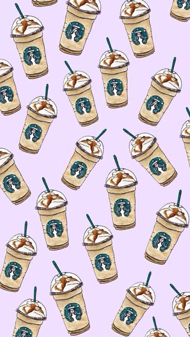 Sevimli Starbucks Karamel İçecek Deseni Duvar Kağıdı