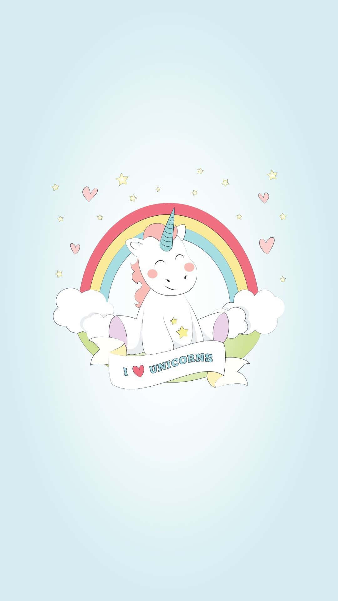Sevimli Unicorn Unicornları Seviyorum İllüstrasyon Sanatı Resmi Duvar Kağıdı