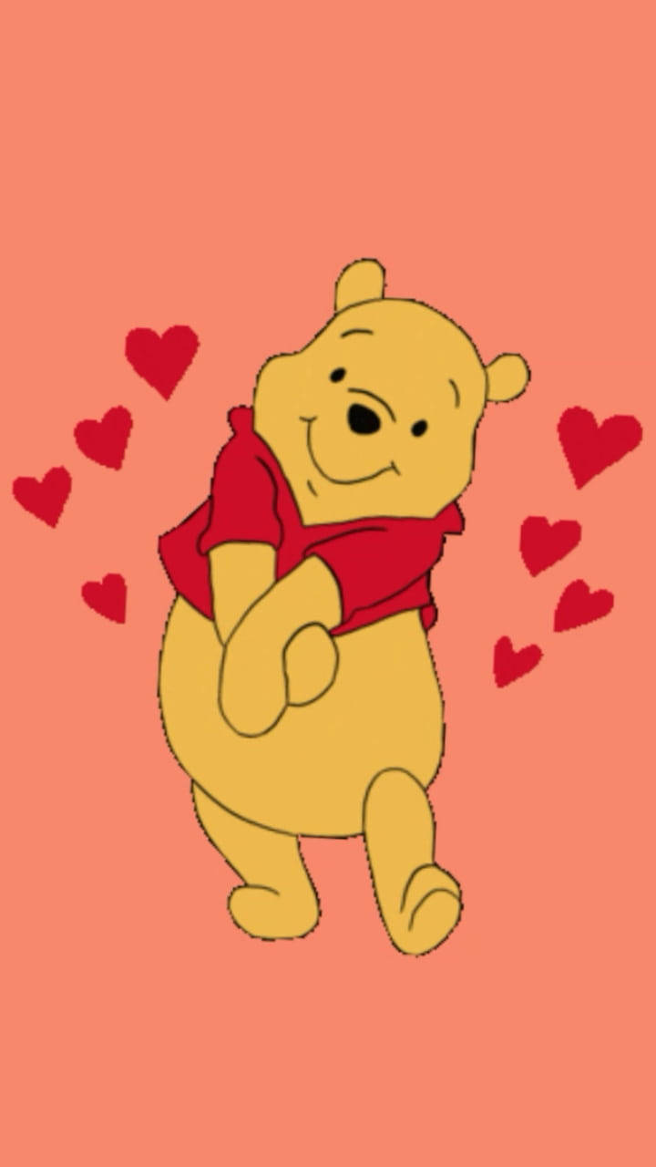Sevimli Winnie The Pooh iPhone Kırmızı Kalpler Duvar Kağıdı