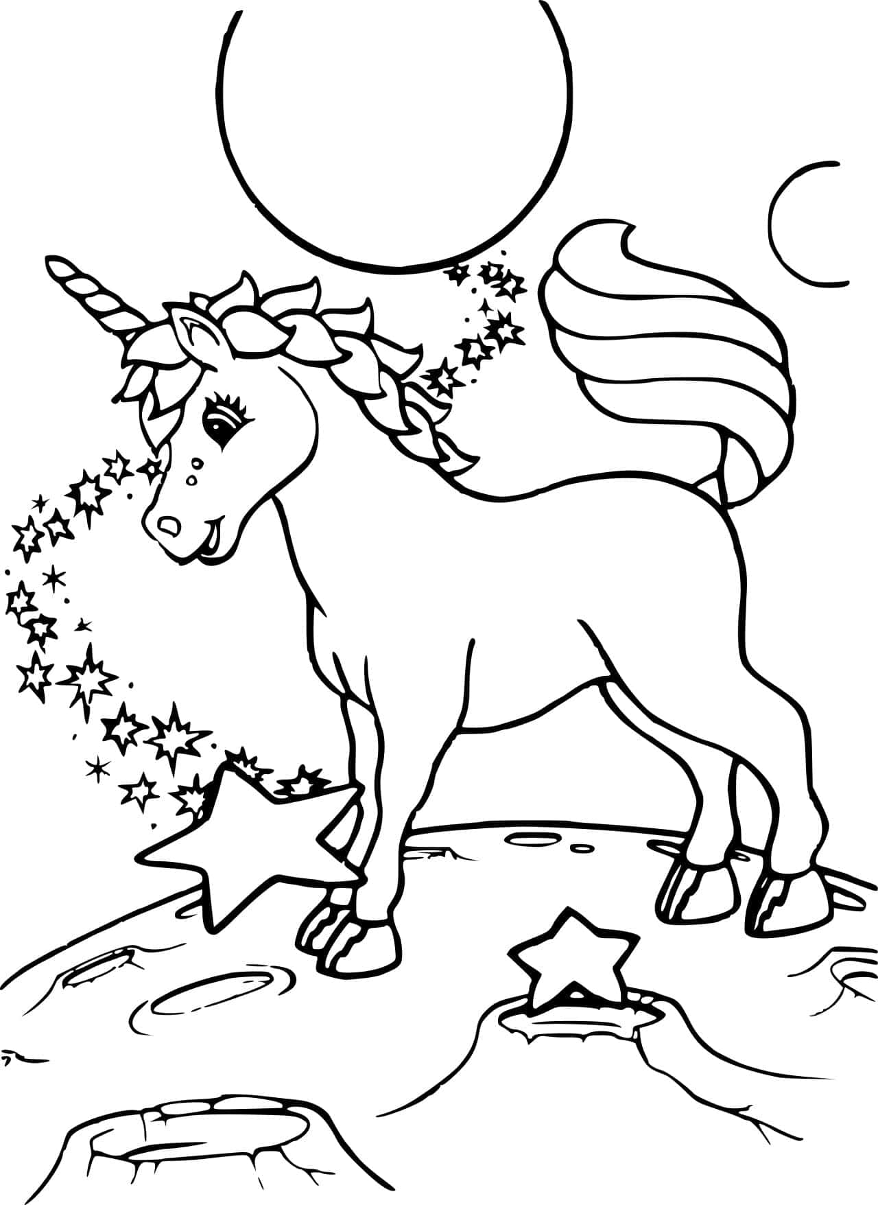 Sevimli Yıldızlı Unicorn Boyama Resmi Duvar Kağıdı